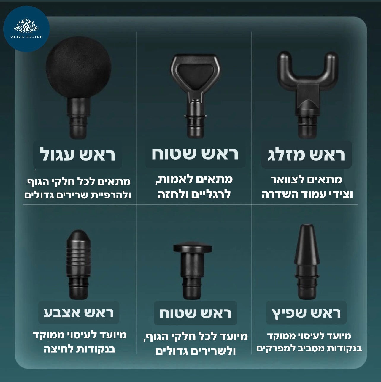 תמונת הסבר - 6 ראשים שונים לאקדח עיסוי