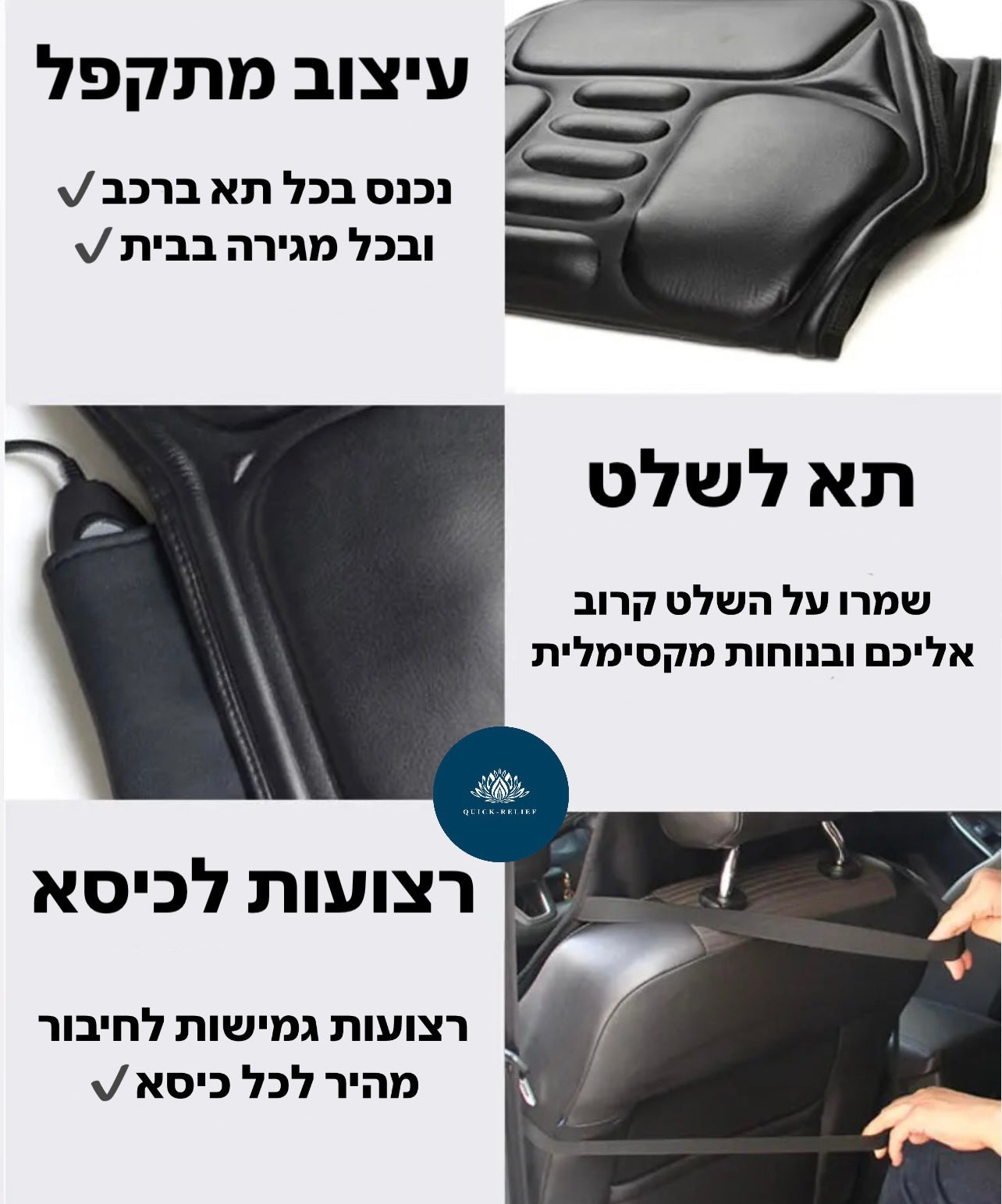 תמונת הסבר על חלקי המוצר, עיצוב מתקפל, תא לשלט, רצועות לכיסא