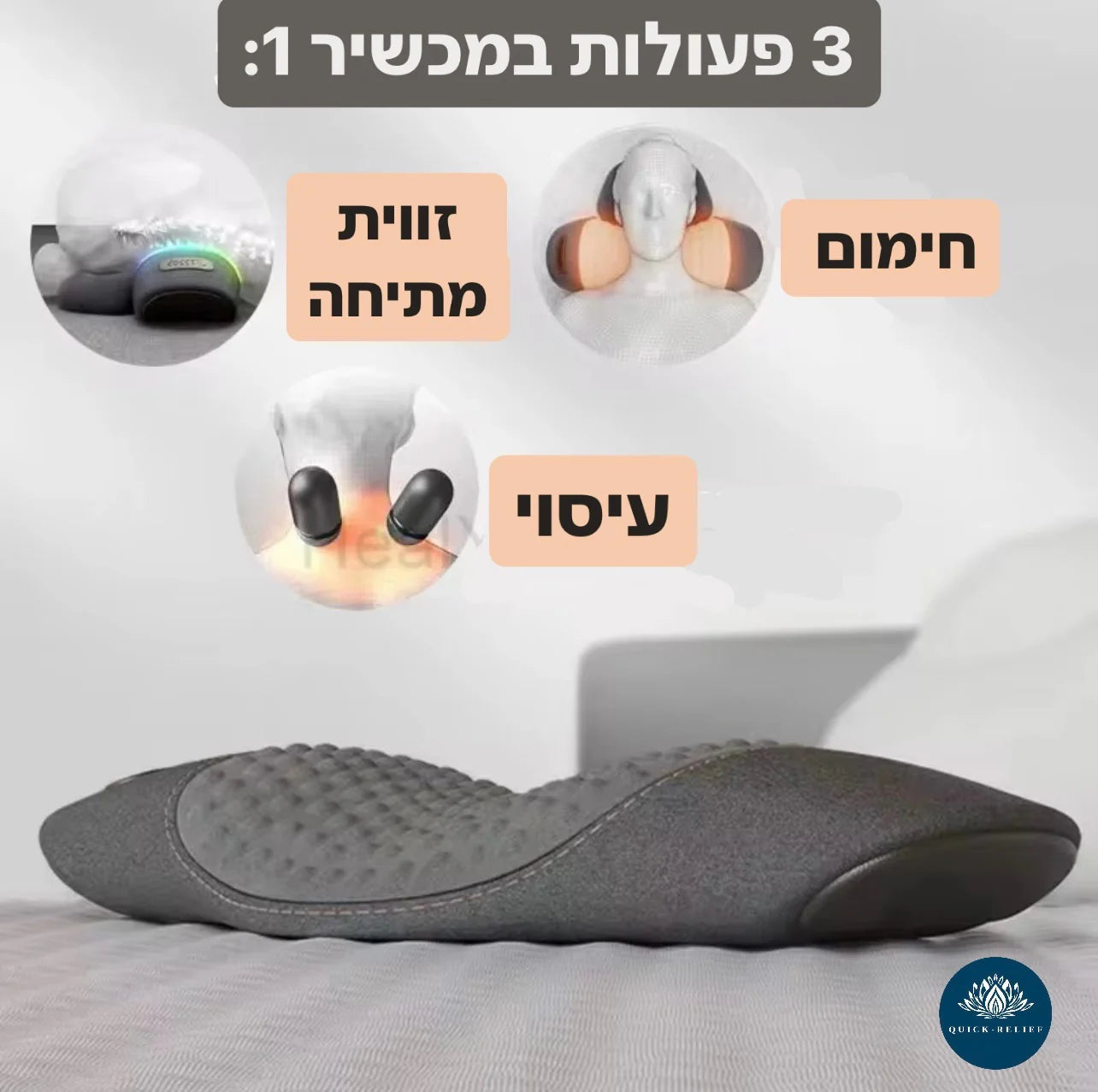 כרית חימום ועיסוי לגב