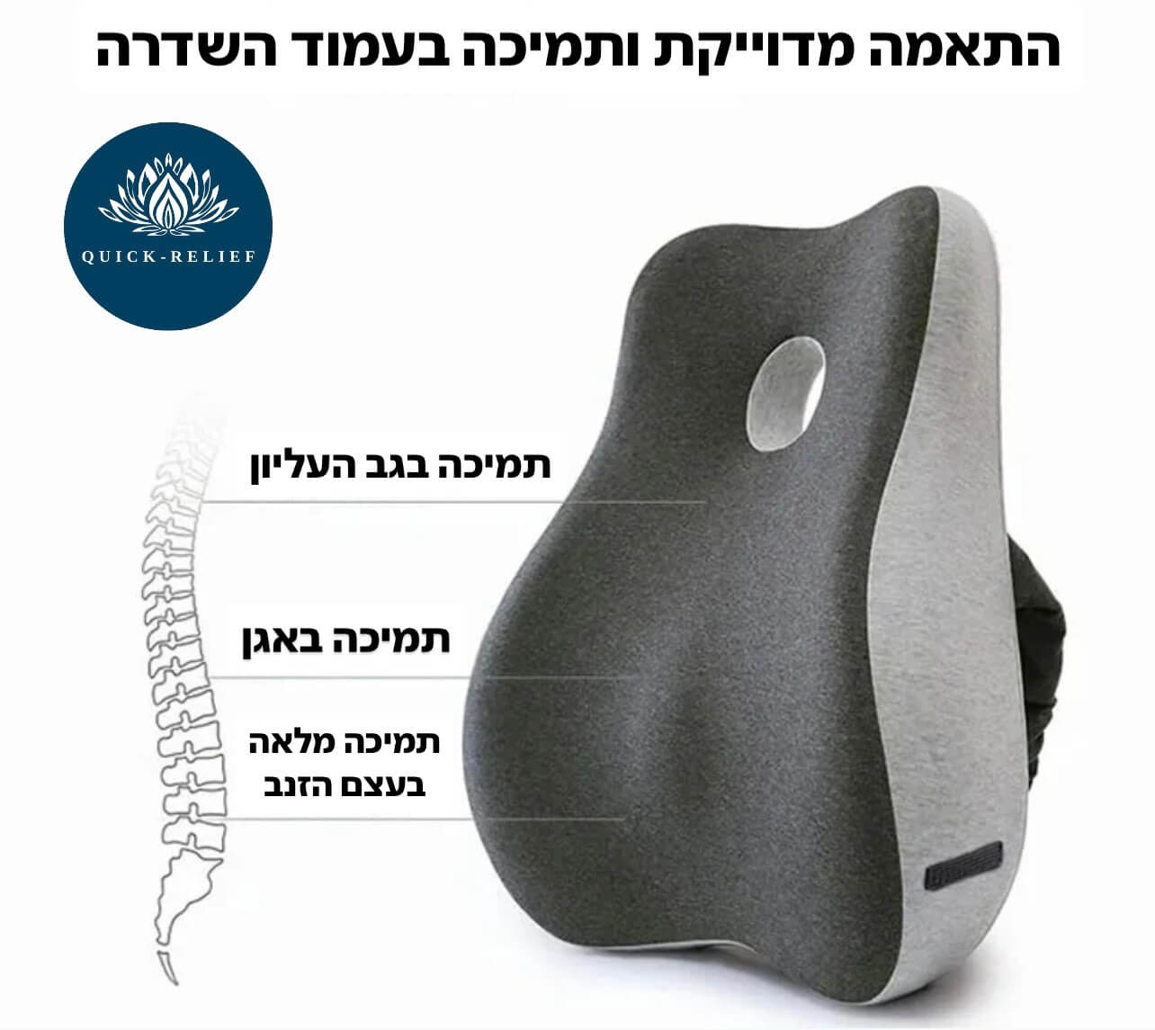 סט כריות אורטופדי לישיבה , המחשת הקימור ותמיכה בב, באגן ובעמוד השדרה