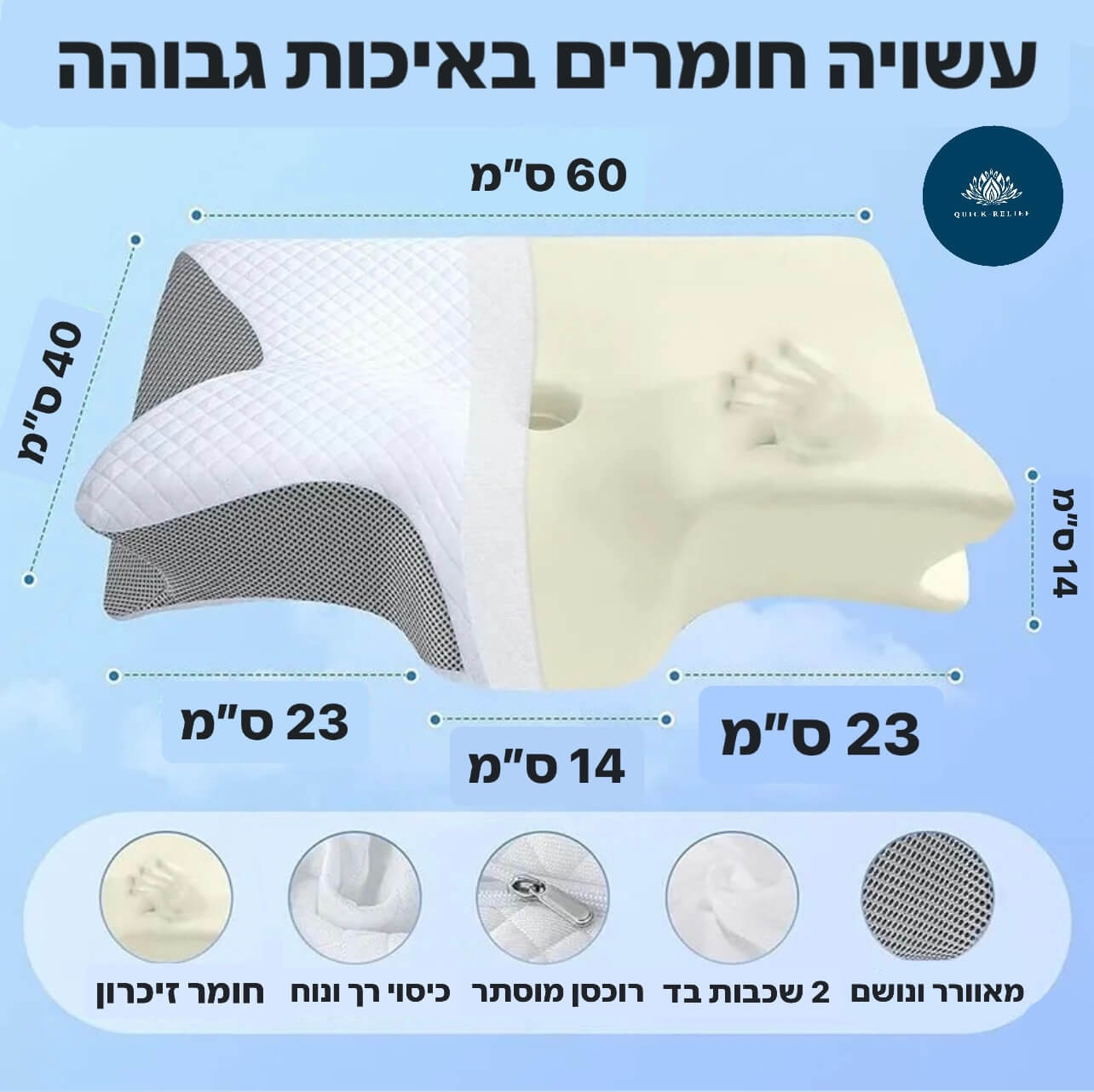 עשויה מחומרים באיכות גבוהה, בד נושלם וכיסוי רך. מידות 60*40