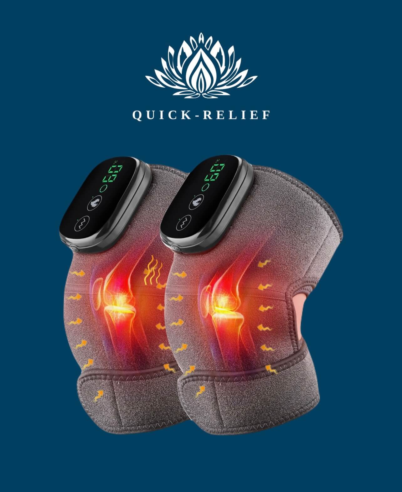 תמונת מוצר ראשית - מגן ברך מבית Quick Relief העוזר בטיפול בדלקות וכאבי ברכיים באמצעות חימום ועיסוי