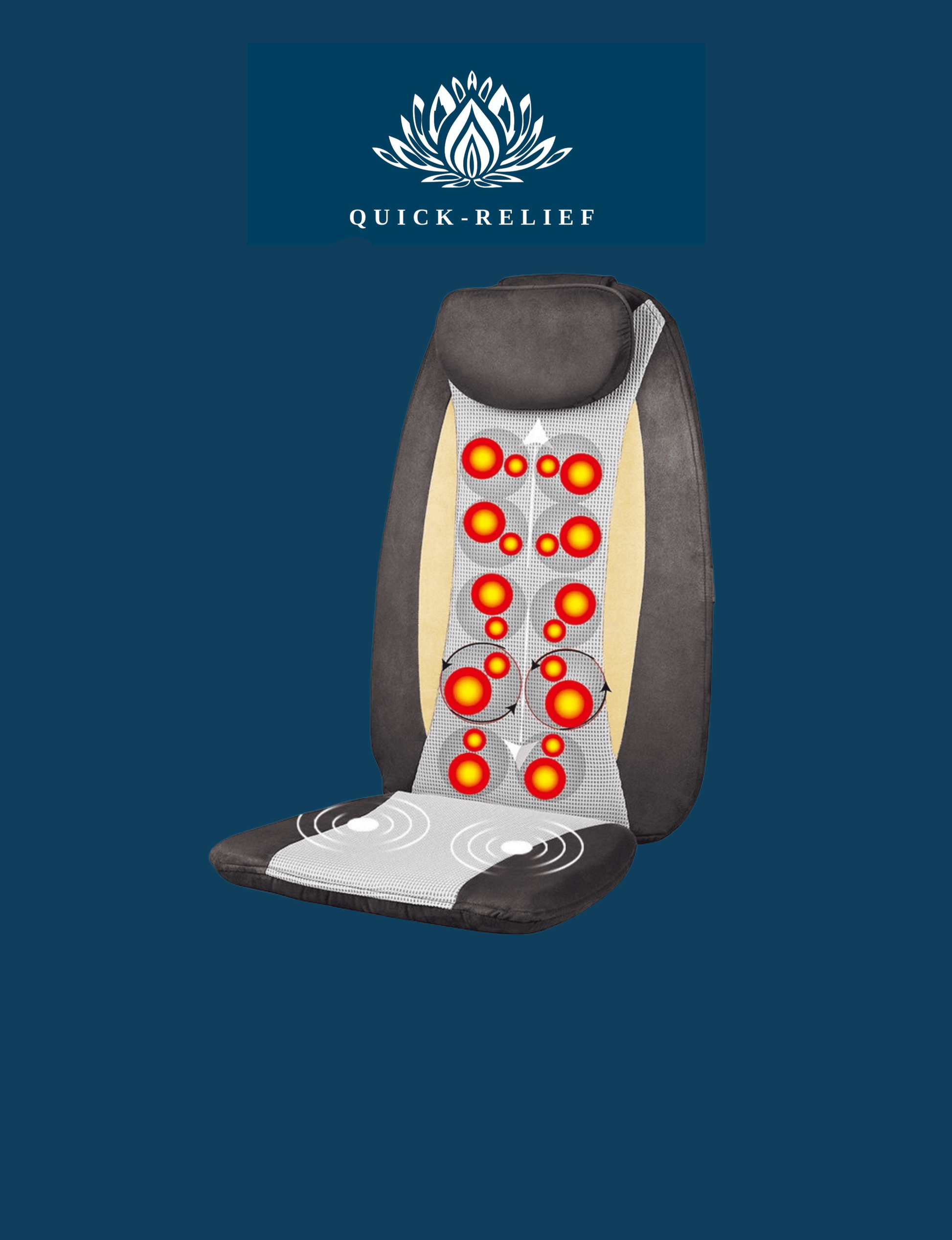 מושב עיסוי שיאצו וחימום לכאבי גב. כיסא עיסוי לבית ולרכב להפגת כאבי גב תחתון מבית מדיקס קר MC-2606M