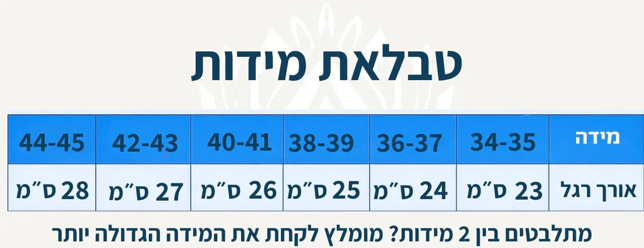 טבלאת מידות כפכפי ענן